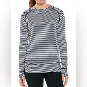 Coolibar Tempo Tee UPF 50+ Striped in Black & White - Size Medium (altered)